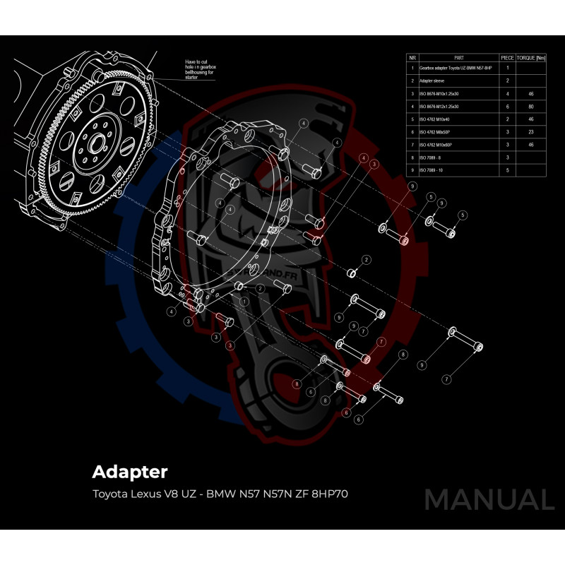 Entretoise moteur Toyota Lexus V8 UZ 1UZ 3UZ boite de vitesses BMW DCT 8HP (manuelle et automatique)
