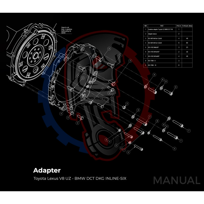 Entretoise moteur Toyota Lexus V8 UZ 1UZ 3UZ boite de vitesses BMW DCT 8HP (manuelle et automatique)