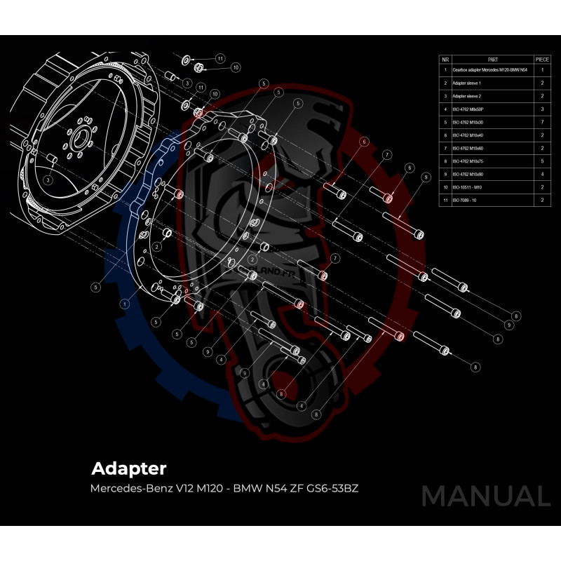 Entretoise moteur Mercedes-Benz V12 M120 boite de vitesses BMW DCT 8HP (manuelle et automatique)