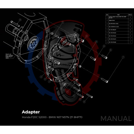 Entretoise moteur Honda F20C F22C1 (S2000) boite de vitesses BMW DCT 8HP (manuelle et automatique)