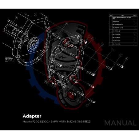 Entretoise moteur Honda F20C F22C1 (S2000) boite de vitesses BMW DCT 8HP (manuelle et automatique)