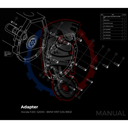 Entretoise moteur Honda F20C F22C1 (S2000) boite de vitesses BMW DCT 8HP (manuelle et automatique)