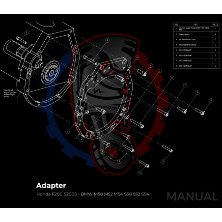 Entretoise moteur Honda F20C F22C1 (S2000) boite de vitesses BMW DCT 8HP (manuelle et automatique)