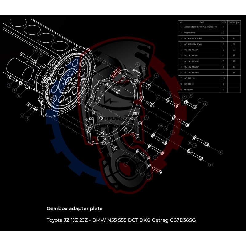 Entretoise moteur Toyota JZ 1JZ 2JZ) boite de vitesses BMW DCT 8HP (manuelle et automatique)