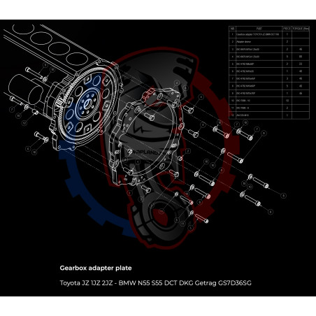 Entretoise moteur Toyota JZ 1JZ 2JZ) boite de vitesses BMW DCT 8HP (manuelle et automatique)