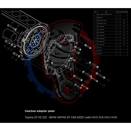 Entretoise moteur Toyota JZ 1JZ 2JZ) boite de vitesses BMW DCT 8HP (manuelle et automatique)