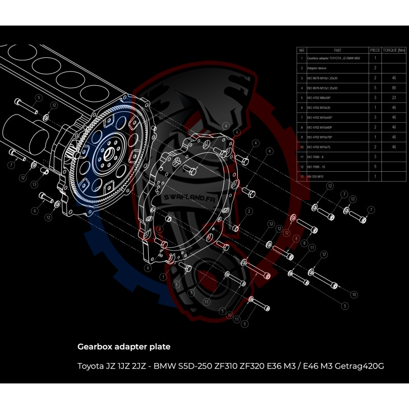 Entretoise moteur Toyota JZ 1JZ 2JZ) boite de vitesses BMW DCT 8HP (manuelle et automatique)