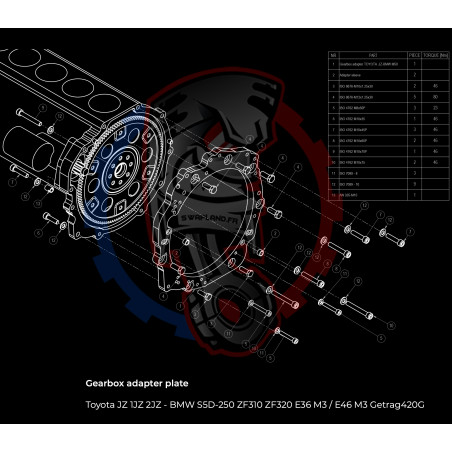 Entretoise moteur Toyota JZ 1JZ 2JZ) boite de vitesses BMW DCT 8HP (manuelle et automatique)