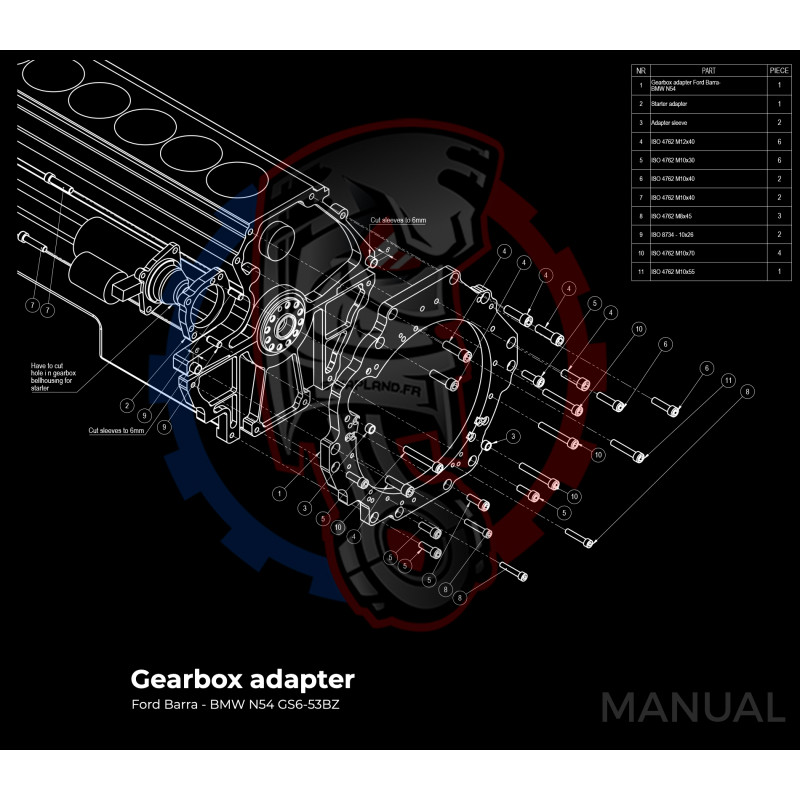 Entretoise moteur Ford Barra boite de vitesses BMW DCT 8HP (manuelle et automatique)
