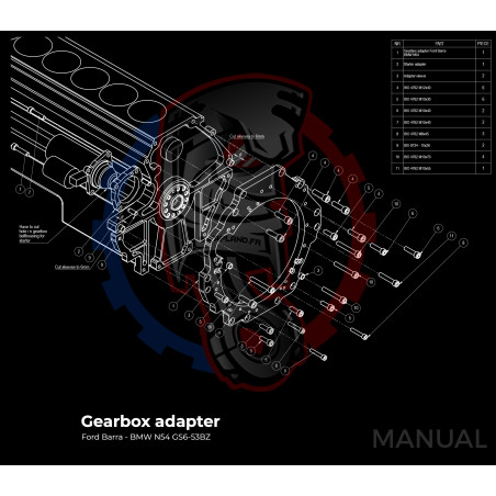 Entretoise moteur Ford Barra boite de vitesses BMW DCT 8HP (manuelle et automatique)