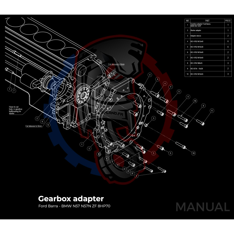 Entretoise moteur Ford Barra boite de vitesses BMW DCT 8HP (manuelle et automatique)