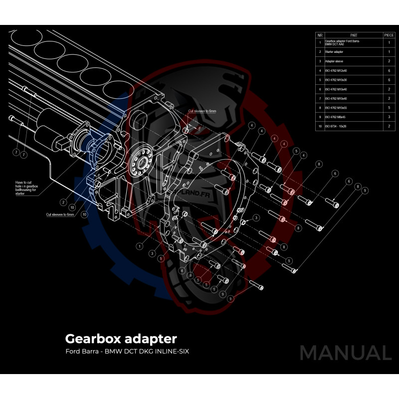 Entretoise moteur Ford Barra boite de vitesses BMW DCT 8HP (manuelle et automatique)