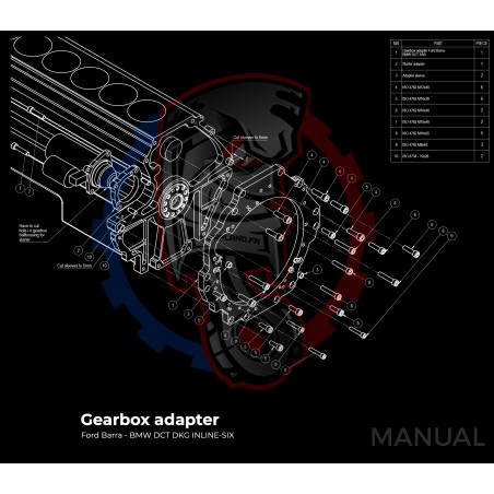 Entretoise moteur Ford Barra boite de vitesses BMW DCT 8HP (manuelle et automatique)