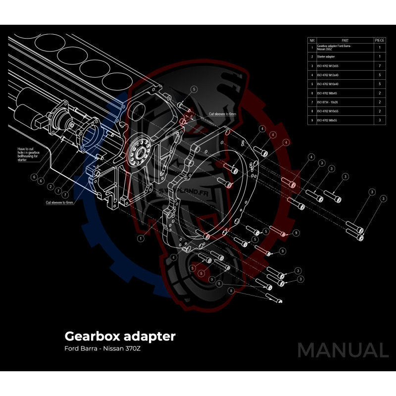 Entretoise moteur Ford Barra boite de vitesses Nissan 350Z Z33 370Z Z34