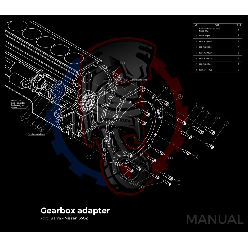 Entretoise moteur Ford Barra boite de vitesses Nissan 350Z Z33 370Z Z34