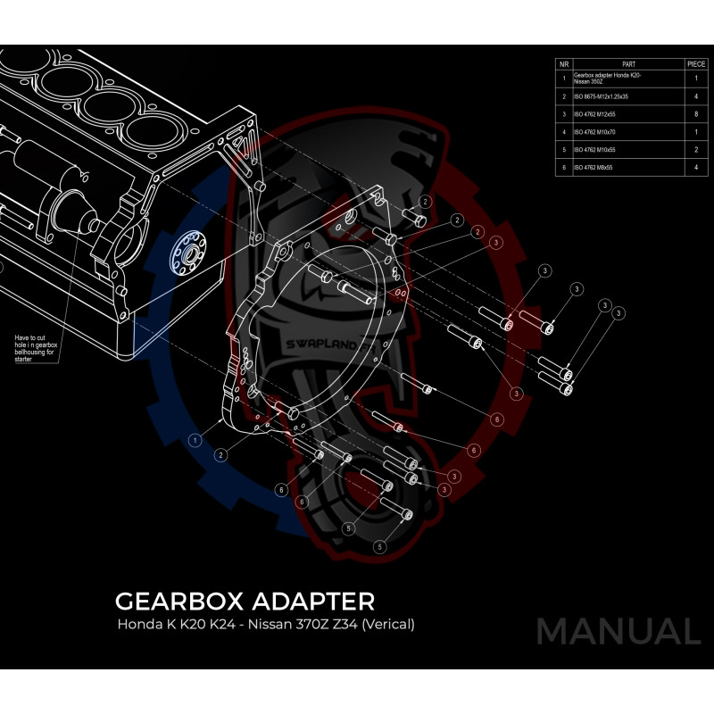 Entretoise moteur Honda K K20 K24 boite de vitesses Nissan 350Z Z33 370Z Z34 CD009 (Position moteur verticale)