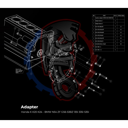 Entretoise moteur Honda K K20 K24 boite de vitesses BMW DCT DKG GS7D36SG N54 GS6-53BZ (OEM)