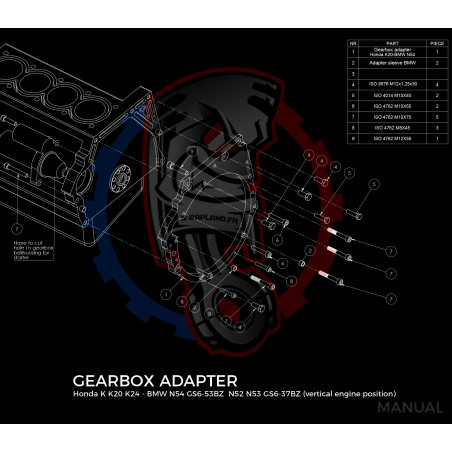 Entretoise moteur Honda K K20 K24 boite de vitesses BMW DCT DKG GS7D36SG N54 GS6-53BZ (moteur vertical)
