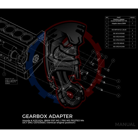 Entretoise moteur Honda K K20 K24 boite de vitesses BMW DCT DKG GS7D36SG N54 GS6-53BZ (moteur vertical)