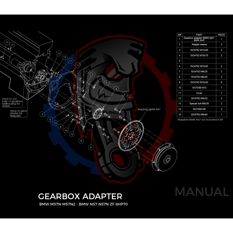 Entretoise moteurBMW M57N M57N2 E60 E61 530D X3 X5 boite de vitesses BMW ZF 8HP 8HP70 8HP50 GS6-53DZ JGL