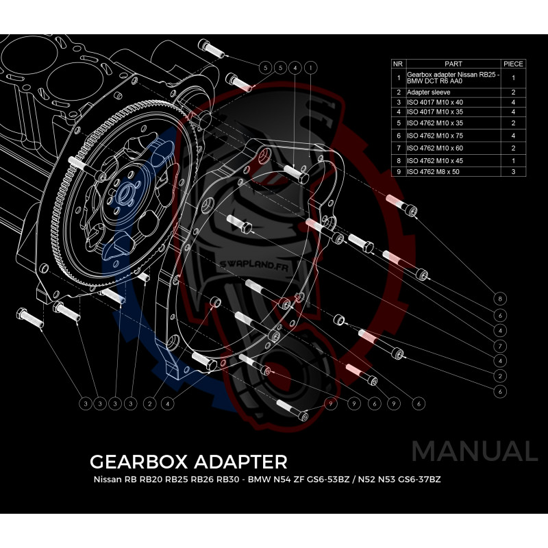 Entretoise moteur Nissan RB boîte de vitesses BMW DCT DKG GS7D36SG N54 GS6-53BZ