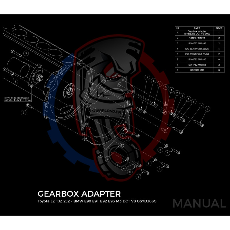 Entretoise moteur Toyota JZ boîte de vitesses BMW GS7D36SG DCT DKG V8