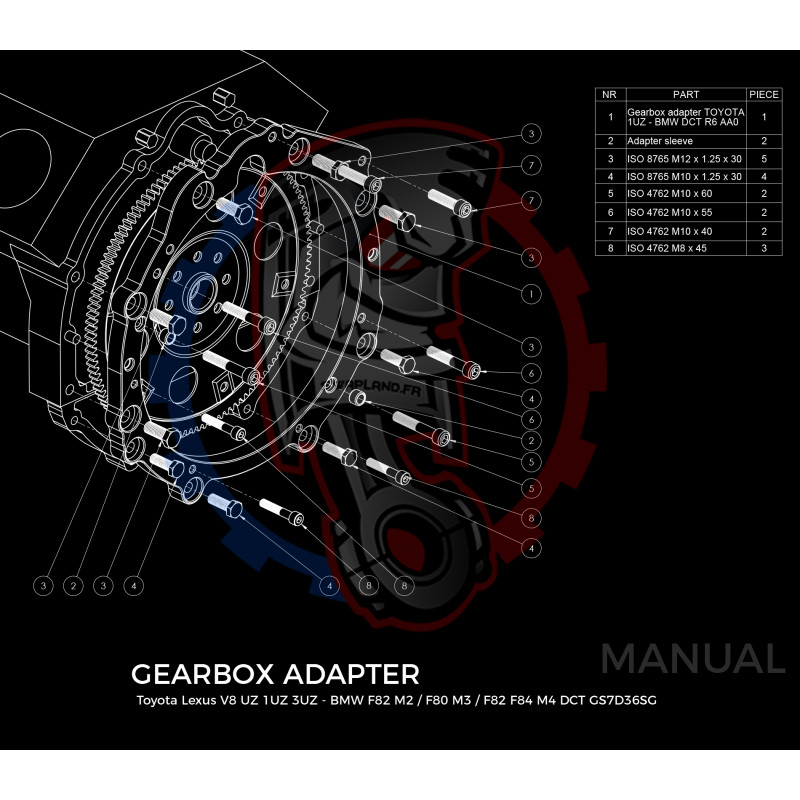 Entretoise moteur Toyota UZ boîte de vitesses BMW DCT DKG GS7D36SG N54 GS6-53BZ