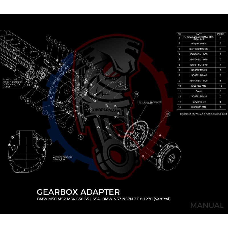 Entretoise moteur BMW M50 M52 M54 S50 S52 S54 boîte de vitesses BMW ZF 8HP70 / M57N GS6-53DZ (Position verticale)
