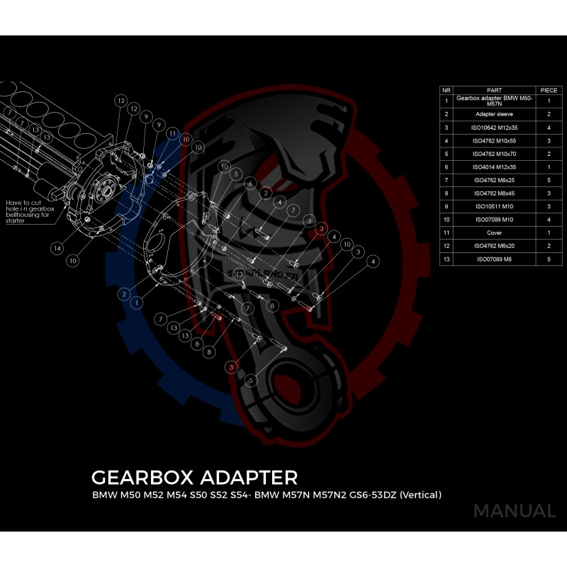Entretoise moteur BMW M50 M52 M54 S50 S52 S54 boîte de vitesses BMW ZF 8HP70 / M57N GS6-53DZ (Position verticale)