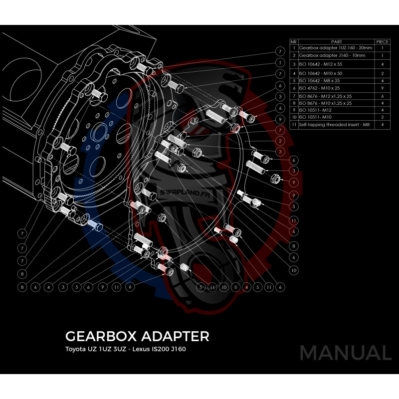 Entretoise moteur Toyota Lexus V8 UZ 1UZ 3UZ boîte de vitesses Toyota Altezza / Lexus IS200 J160 Aisin AZ6 1G-FE (première génér
