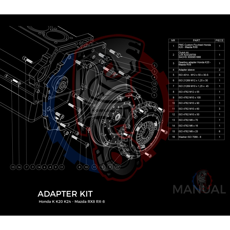 Entretoise moteur Honda K K20 K24 boîte de vitesses Mazda RX-8
