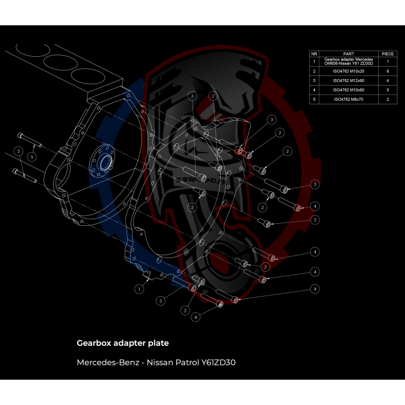 Entretoise moteur Mercedes-Benz OM605 OM606 boîte de vitesses Nissan Patrol Y61 ZD30