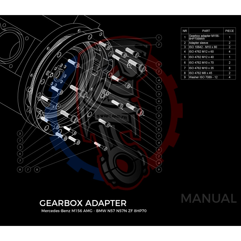 Entretoise moteur Mercedes-Benz V8 M156 AMG boîte de vitesses BMW ZF 8HP 8HP75 8HP70 8HP50 / GS6-53DZ JGL