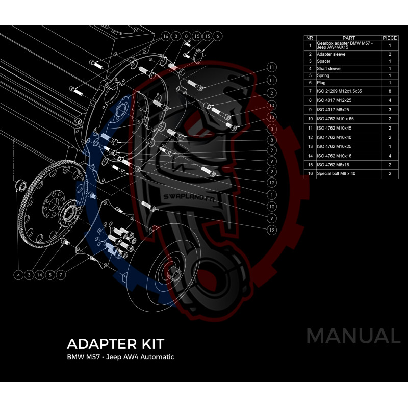 Entretoise moteur BMW M57 3L Diesel boîte de vitesses Jeep XJ Cherokee AX15 / AW4