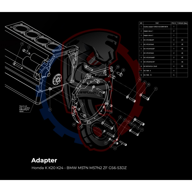 Entretoise moteur Honda K K20 K24 boîte de vitesses manuelle / automatique DCT 8HP BMW propulsion arrière (RWD)