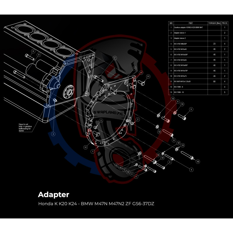 Entretoise moteur Honda K K20 K24 boîte de vitesses manuelle / automatique DCT 8HP BMW propulsion arrière (RWD)