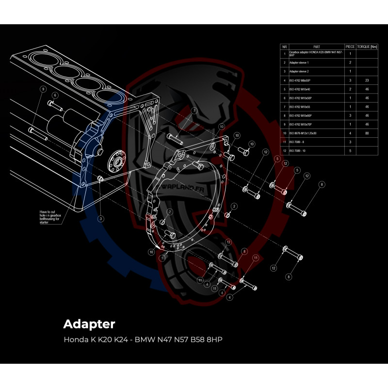 Entretoise moteur Honda K K20 K24 boîte de vitesses manuelle / automatique DCT 8HP BMW propulsion arrière (RWD)