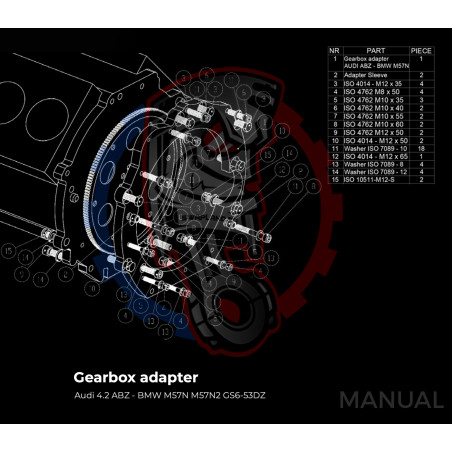 Entretoise moteur Audi 4L2 V8 ABZ boîte de vitesses manuelle BMW 6 vitesses M57N2
