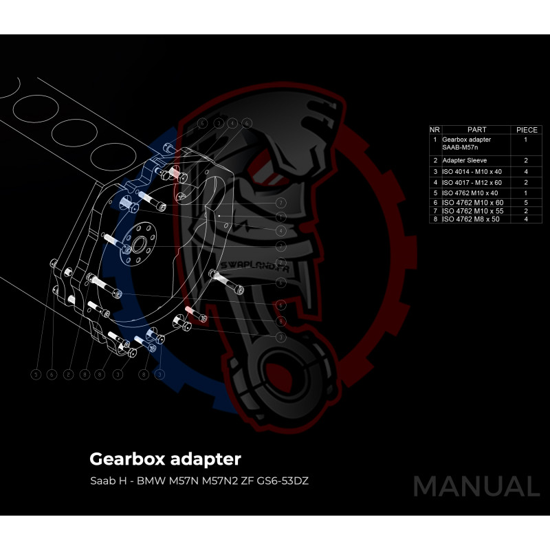 Entretoise moteur Saab H B204 B205 B234 B235 boîte de vitesses BMW M57N2 RWD (propulsion arrière)