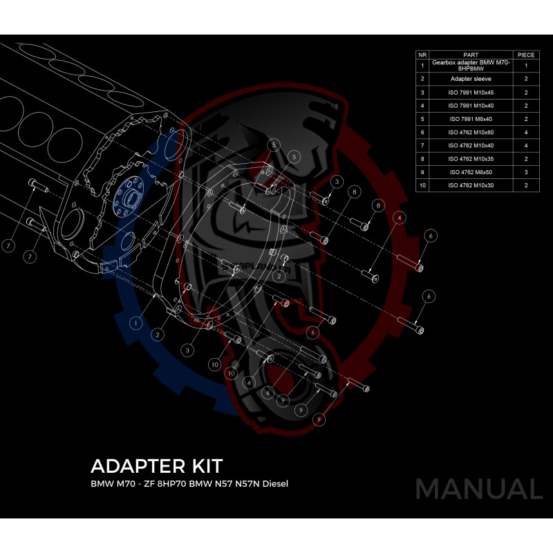 Entretoise moteur BMW V12 M70 M73 boîte de vitesses BMW M57N M57N2 GS6-53DZ N57 N57N ZF 8HP70 - Swapland