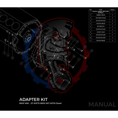Entretoise moteur BMW V8 M60 M62 S62 boîte de vitesses manuelle et automatique BMW 8HP (M57N2) - Swapland