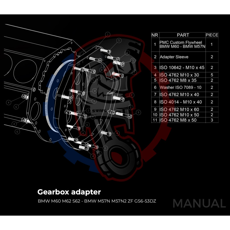 Entretoise moteur BMW V8 M60 M62 S62 boîte de vitesses manuelle et automatique BMW 8HP (M57N2) - Swapland
