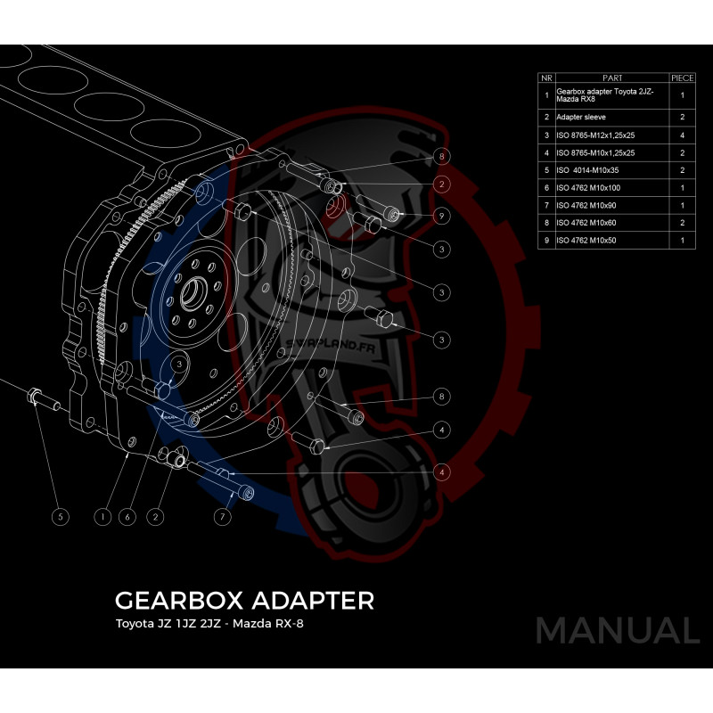 Entretoise moteur Toyota JZ 1JZ 2JZ boîte de vitesses Mazda RX-8 - Swapland
