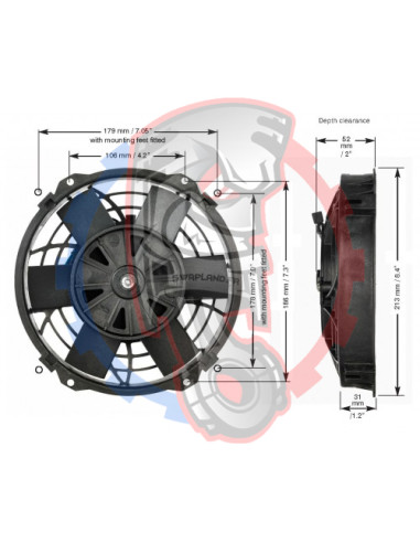 Dimensions du ventilateur de radiateur électrique 9"