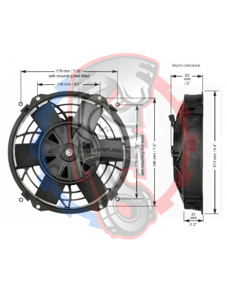 Dimensions du ventilateur de radiateur électrique 9"