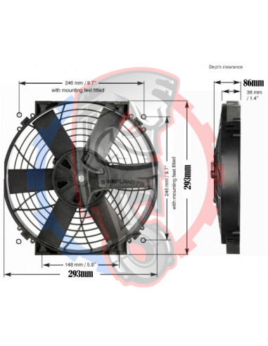 Dimensions ventilateur électrique haute performance 12" de radiateur