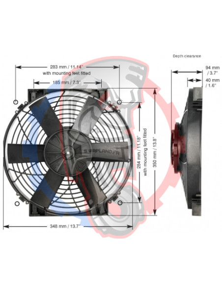 Dimensions ventilateur électrique haute performance 14" de radiateur