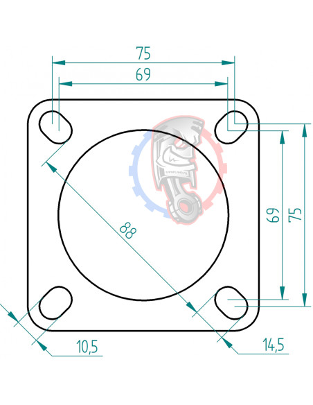 Dimensions bride inox 4 trous d’échappement Powersprint Ø 70 mm