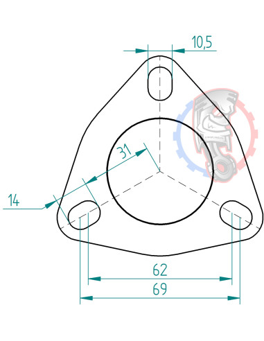 Dimensions bride d'échappement 3 trous Powersprint Ø 45 mm