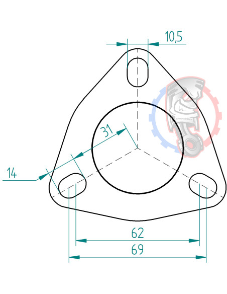 Dimensions bride d'échappement 3 trous Powersprint Ø 48 mm